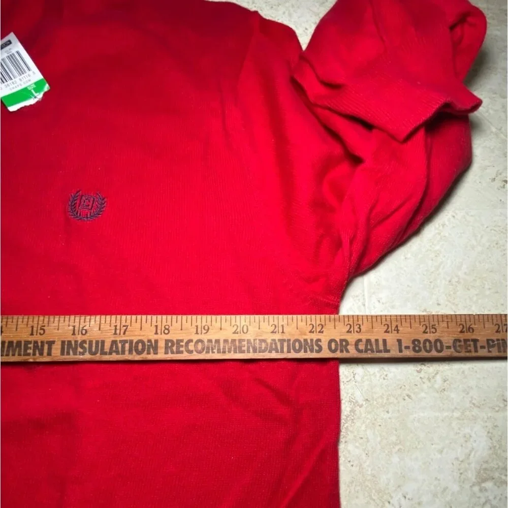Chaps Mens‎ Red Cotton V-Neck Sweater With Embroidered Logo L